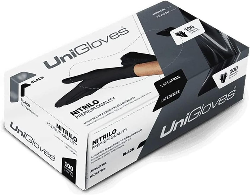 Caixa de Luvas Nitrílicas Preta Tamanho G (100 unid) Unigloves