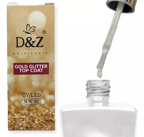 Selante Top Coat D&z 8g Com Glitter Dourado Gold Para Unhas