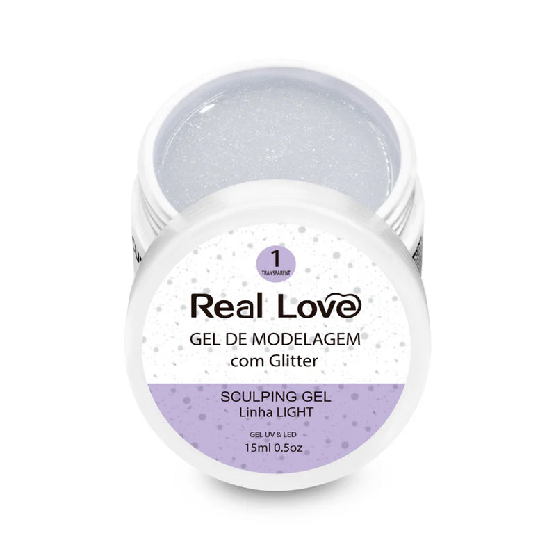 Gel de Alongamento com Glitter para Unhas - Linha Light - 15ml - Real Love