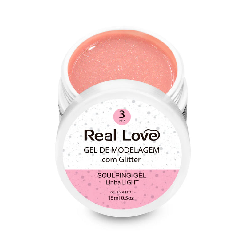 Gel de Alongamento com Glitter para Unhas - Linha Light - 15ml - Real Love