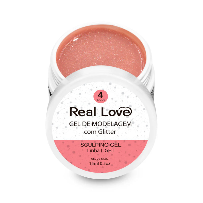 Gel de Alongamento com Glitter para Unhas - Linha Light - 15ml - Real Love