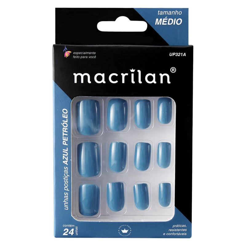 Macrilan Unhas Postiças Tamanho Médio - Azul Petróleo - Up321A
